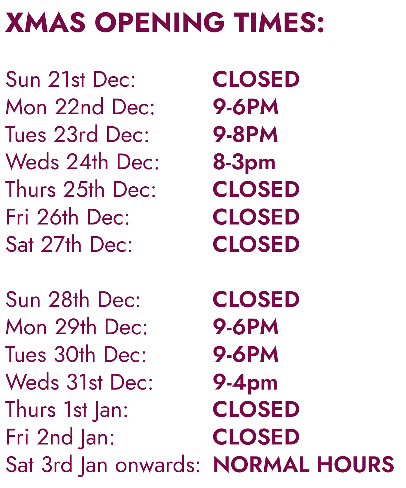 Xmas opening notice 2025 Amersham & Gerrards Cross