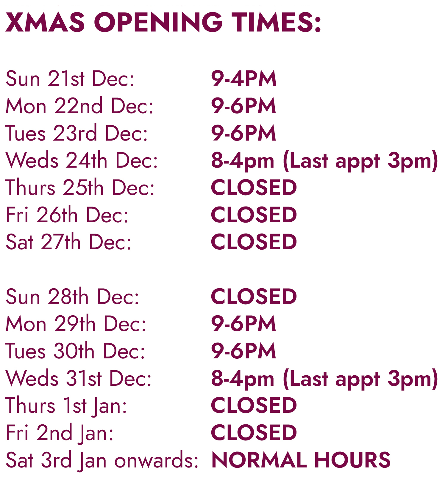 Xmas opening notice 2025 Epping Xmas opening notice 2025 Epping