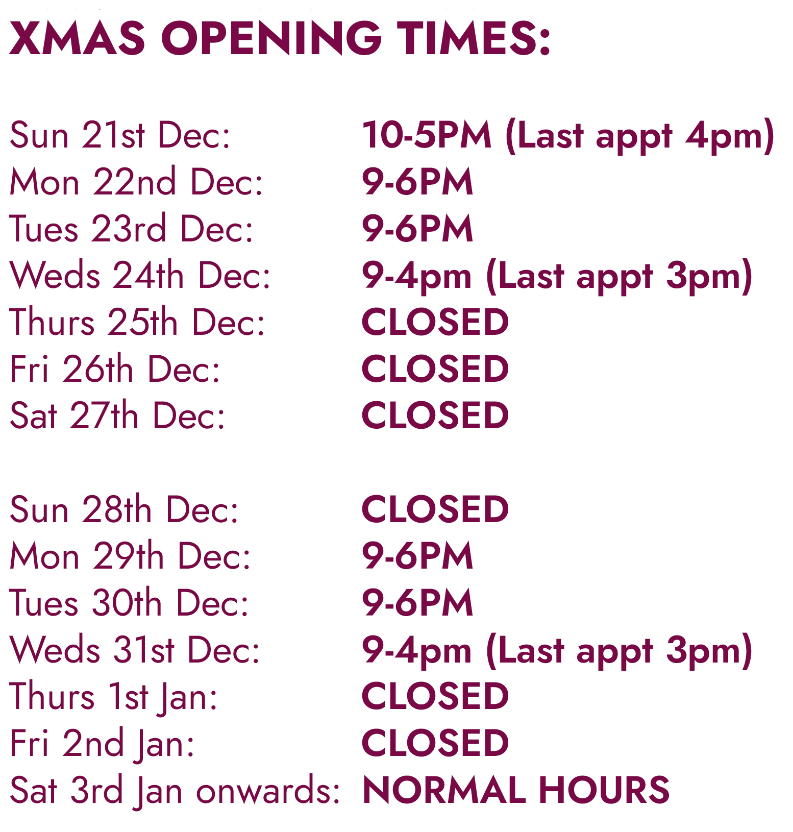 Xmas opening notice 2025 Rickmansworth Xmas opening notice 2025 Rickmansworth