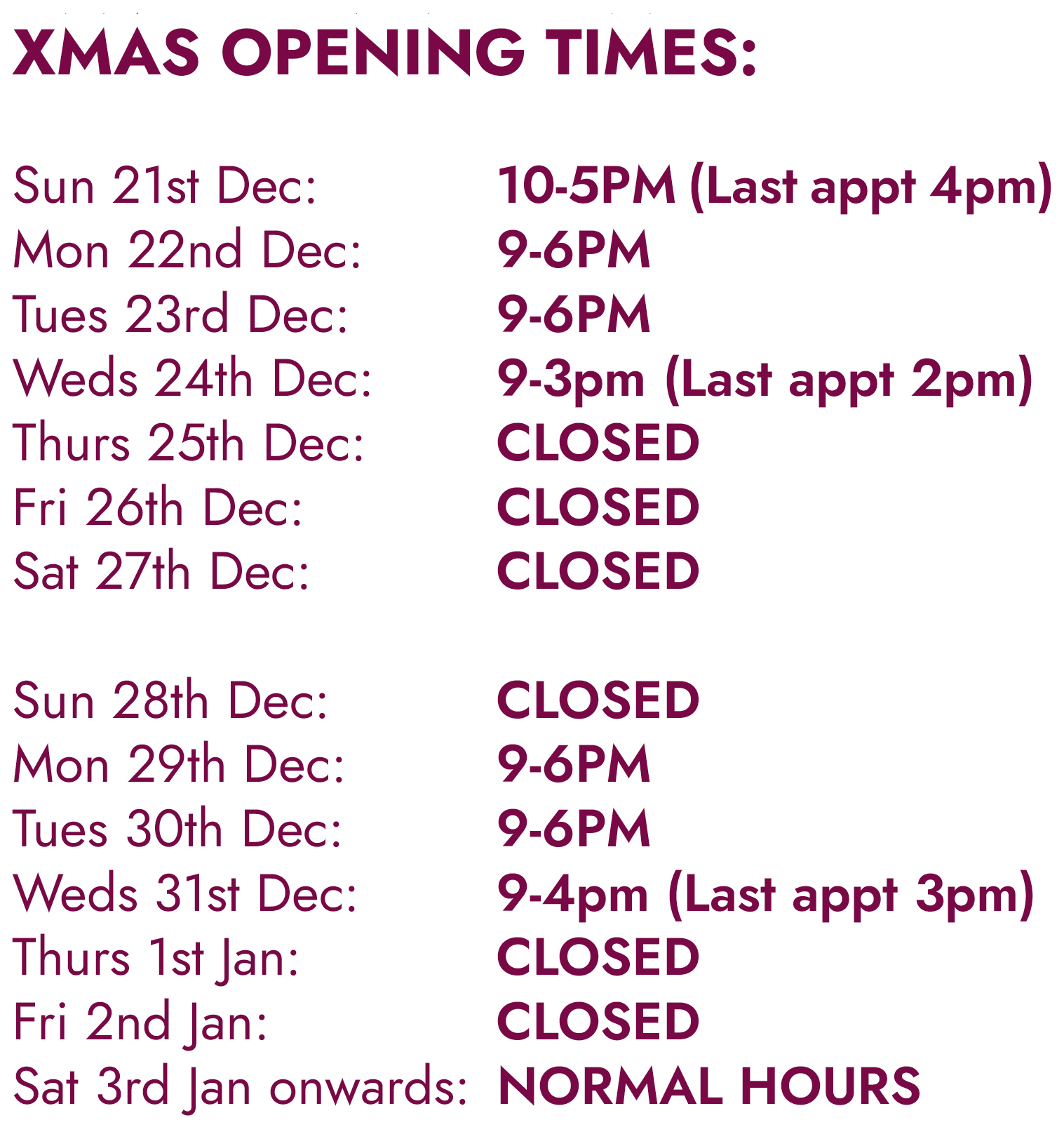Xmas opening notice 2025 Ruislip Xmas opening notice 2025 Ruislip
